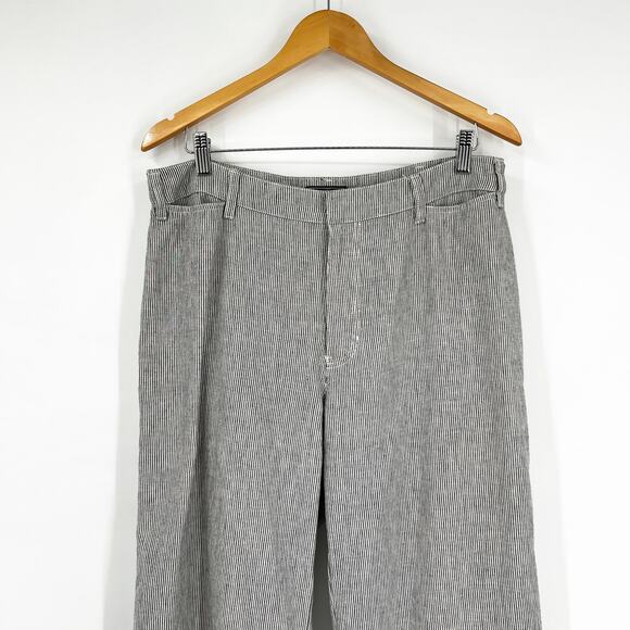 Abercrombie & Fitch Pinstripe Cotton Linen Wide Leg Pants Size 14 - Picture 7 of 7